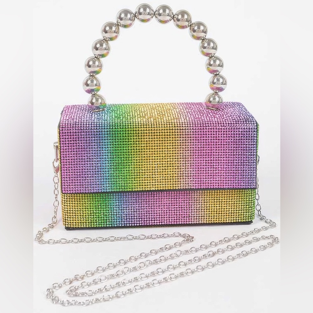 Rhinestone Ball Chain Handle Bag